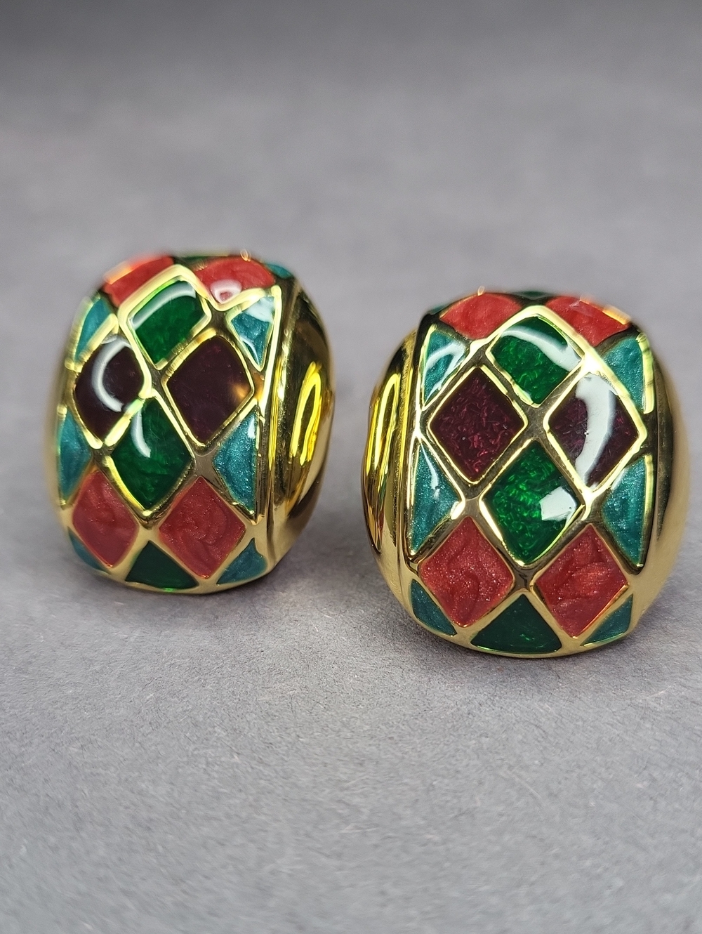 Gold Tone Multicolor Enamel Clip-On Earrings - Women Jewelry